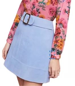 NUOVA MINIGONNA IN PELLE GOFFRATA IN PELLE ANTHROPOLOGIE LAVANDA SERPENTE TAGLIA 2 - Foto 1 di 10
