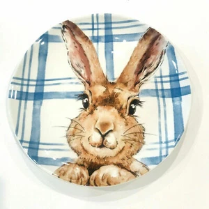 PIER1 EASTER HENRY BUNNY COLLECTION BLUE PLAID SALAD DESSERT PLATE 8.75" BNWT - Picture 1 of 1
