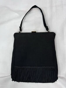 Cartera de noche vintage Jean's Millinery flecos borla gamuza negra como - Imagen 1 de 8