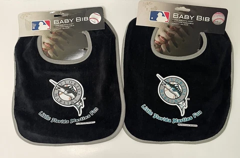 Vintage Florida Marlins Baby Bib set of 2 Black Mcarthur towel & sports Cover