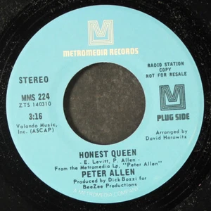 PETER ALLEN: honest queen / mono METROMEDIA 7" Single 45 RPM - Picture 1 of 2