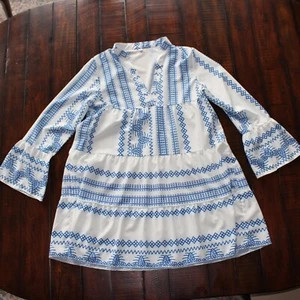 Mini Vestido Columpio Para Mujer Estampado Azteca Cuello en V Damas Vacaciones de Verano - Imagen 1 de 7