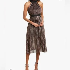 BCBGeneration New Metallic Halter Peekaboo Cutout Midi Cocktail Dress Size 2 - Picture 1 of 16