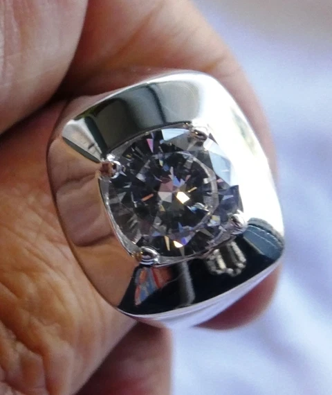 3 Kt Sfavillanti Uomo Elegante Anello Superiore Vintage Czsterling Argento - Immagine 1 di 4