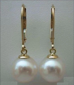 NUEVO ENORME AAA+ 10-11MM PERFECTO ROUN AKOYA PERLAS BLANCAS PENDIENTES ORO MACIZO 14K - Imagen 1 de 4
