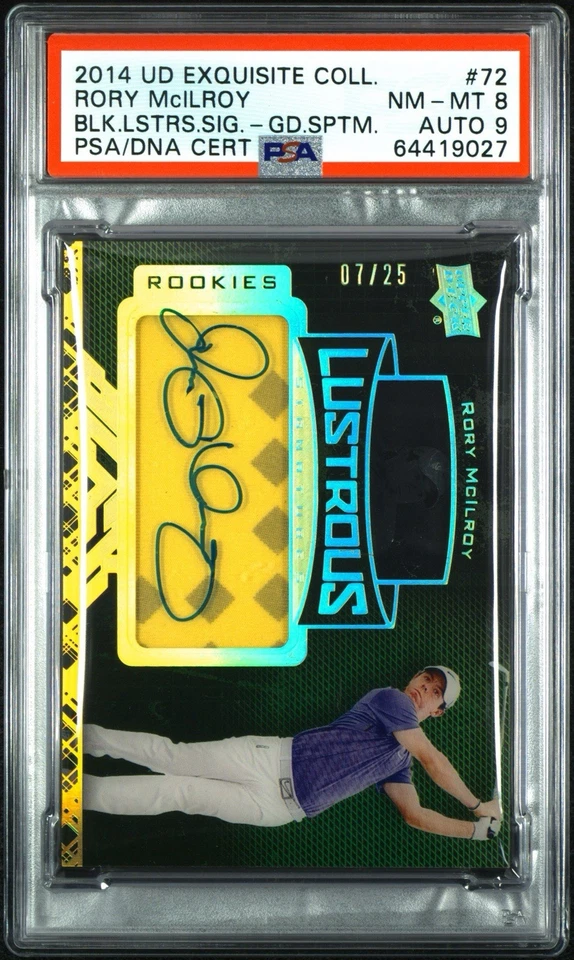 2014 Upper Deck Exquisite Patch Autograph Rory McIlroy /25 PSA 8 Gold Spectrum - Image 1 of 3