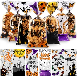 120 PCS Halloween Cellophane Treat Bags, Clear Plastic Candy Bags Trick or Treat - Picture 1 of 12