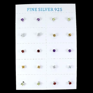 925 Sterling Silver Earrings Round Peridot Amethyst 3mm 10pairs Birthstone - Picture 1 of 14