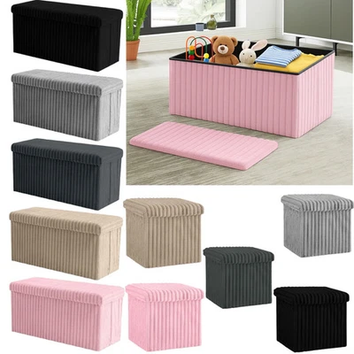 Ribbed Storage Box Large Capacity Ottoman Multi-Purpose Seat Foot Stool Toys Box - Image 1 of 4