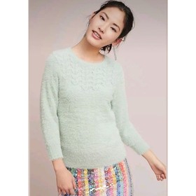New Anthropologie Aubade Fuzzy Pullover Sweater Rosie Neira $128 XS Mint Green