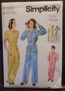 Simplicity 9635 R11651 Uncut Reproduction Vintage 1940s Pajamas 14-22 Top Pants - Picture 1 of 3