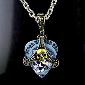 Skull & Bones Guitar Pick Holder Pendant Necklace Made 2012 - Picture 1 of 2