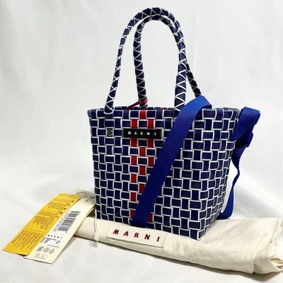 Marni Flower Cafe Mini Basket Blue 2Way Straw Shoulder Crossbody Bag From Japan - Image 1 of 4