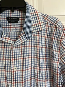Bugatchi Shaped Fit Stretch Long Sleeve Button Up Shirt Blue Red Check Mens L - Picture 1 of 11