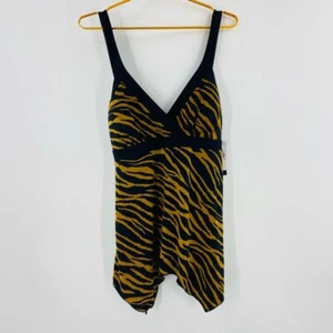 AGB Damen-Tanktop Cami gelb schwarz Zebradruck Riemen-Rückenkrawatte V-Ausschnitt 16 neu - Bild 1 von 5