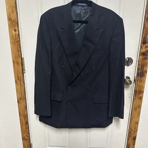 Kasper Wool Macy's Men's Store Double Breasted 44T Blazer Suit Coat Black Stripe - Picture 1 of 16