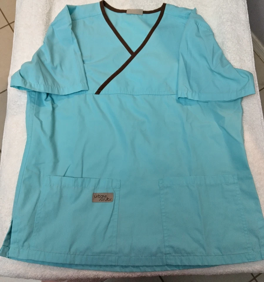 Urbane Scrub Top, M/L, Teal and Brown, Previously Owned  - Image 1 of 1