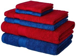 Cotton 6 Piece Towel Set (Iris Blue and Spanish Red)