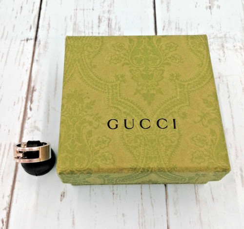 Anello con fascia logo Gucci Cutout G argento sterling 925 taglia 13 US 6 5 con scatola