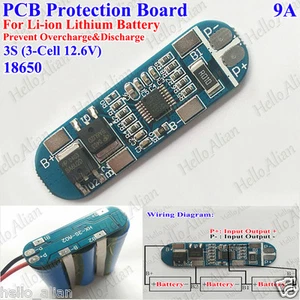 3S 9A PCB BMS Protection Board for 3 Packs 18650 Li-ion Lithium Battery Cell 3S - Picture 1 of 5