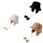 Women Casual Bucket Hat French Hat Furry Detachable Earflaps Thicken Hat