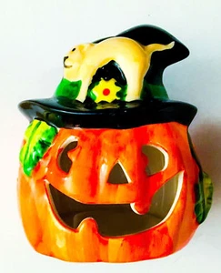 Jack O Lantern Candle Holder Pumpkin Halloween Witch Tea Light Holiday Decor - Picture 1 of 2