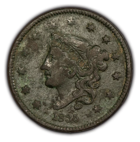 1835 1c Coronet Head Large Cent - Small 8 - Small Stars - VF/XF - Y5207 Cover