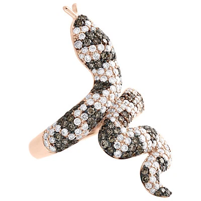 14K Rose Gold White & Brown Round Diamond Snake Right Hand Ring Band 1.87 CT. - Image 1 of 4