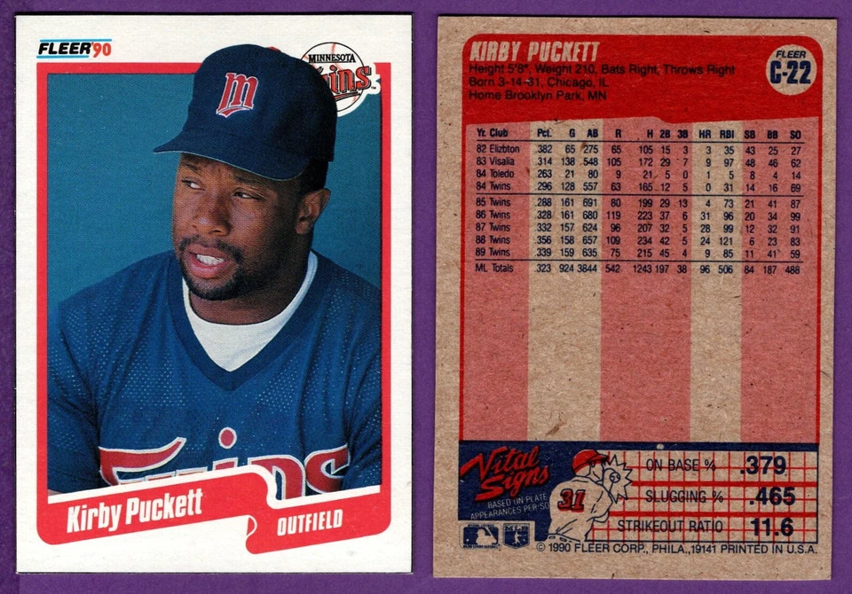 Kirby Puckett Minnesota Twins 1990 Fleer Box Bottom Card #C-22 - Image 1 of 1