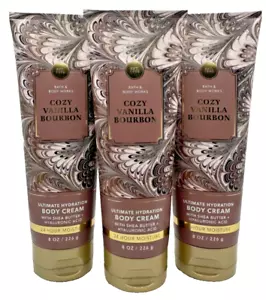 Bath & Body Works LOT 3 Cozy Vanilla Bourbon Body Cream Lotion 8 oz Hyaluronic - Picture 1 of 2