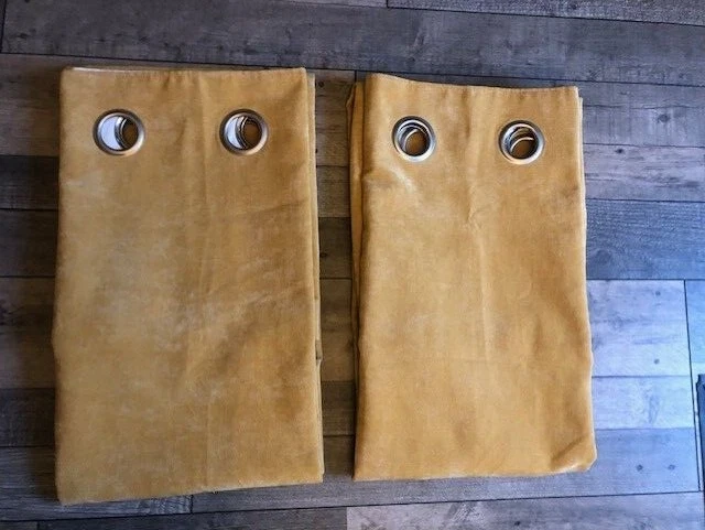 Next Yellow Ochre Honey Soft Velour Eyelet Lined Curtains 117x137 CM (46"x54") - Image 1 of 4