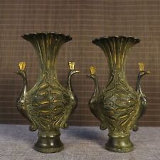 pair copper sculpture home fengshui decor beautiful copper carved peacock vase