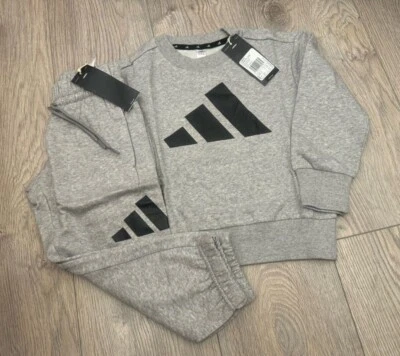 Adidas Originals Kinder Trainingsanzug Trefoil Crew Set 3-8 Jahre Grau Outfit Unisex