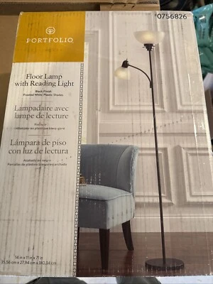 Portfolio Floor Lamp with Reading Light, Lightweight, 3-Way Switch BLACK FINISH - Image 1 of 2