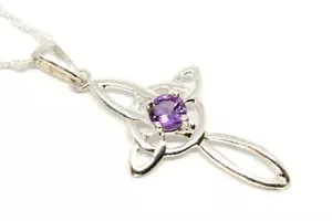 Sterling Silver Amethyst Cross Pendant and 16" chain Gift Boxed Made in UK - Picture 1 of 5