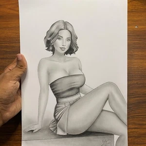 Original A4 Pencil Drawing Realistic Woman Portrait Sexy Female Figure Art - Picture 1 of 8