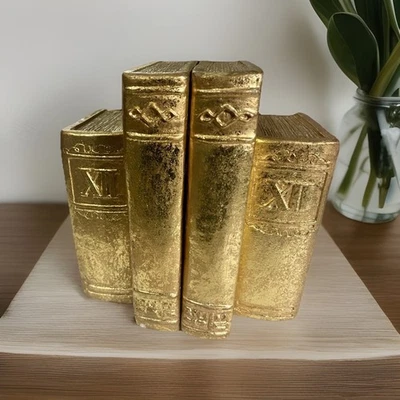 Par de sujetalibros de imitación de hoja de oro 6,5" 1995 vintage Foto 1 de 4
