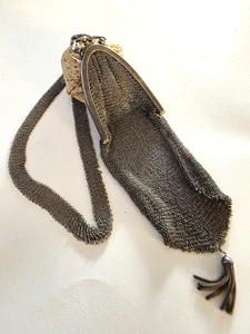 Antique Solid Silver 800 German Small Mesh Handbag Purse with Mesh Handle Strap. - Picture 1 of 14