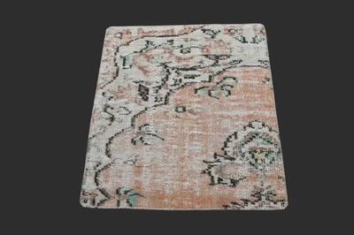 ORANGE Turkish Oushak Rug 2x2 Vintage Handmade Anatolian Small Doormat Kilim - Image 1 of 4