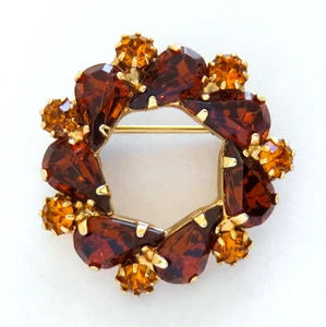 Broche Otoño Naranja Estrás Vintage Prendedor Dorado Otoño Moda Corona Lágrima - Imagen 1 de 2