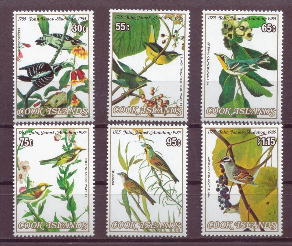 Islas Cook, Juego de 6, Pájaros Dibujados por Audubon, MNH, 1985 Foto 1 de 1