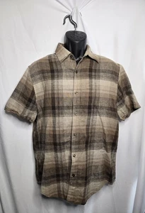 Perry Ellis Linen Blend Brown And Tan Plaid Button Down Men's M Has Spot On It. - Picture 1 of 11