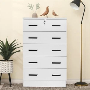 Pemberly Row Contemporary 5-Drawer Engineered Wood Chest with Lock in White - Picture 1 of 14