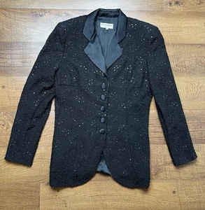Giorgio Armani Womens Black Abstract Lace Sequin Single-Breasted Blazer Size 14 - Picture 1 of 10