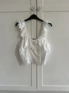 Pretty White cotton Zara broderie anglaise cropped lace top S New without tags - Picture 1 of 8