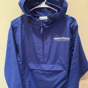 Embry Riddle Aeronautical University Windbreaker Jacket Hood 1/2-Zip Pocket *XS* - Picture 1 of 11