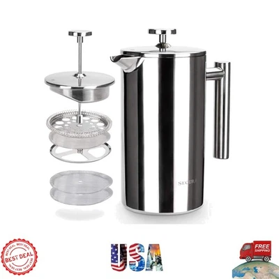 Cafetera de prensa francesa de lujo 34 oz - acero inoxidable aislado y 2 pantallas Foto 1 de 4