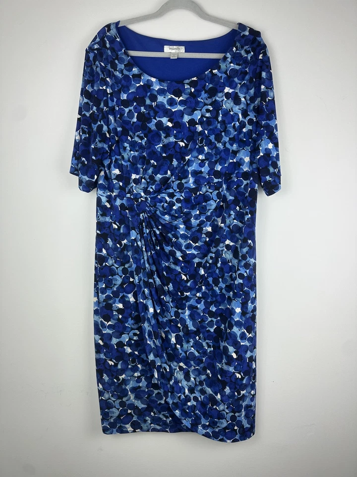 DressBarn Vintage Blue Floral Button Front Maxi Dress Ruched Pleated Plus 22W - Image 1 of 4