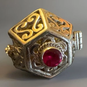 Sterling Silver Bali Red Ruby Harmony Ball Pendant Chime Ball Angel Caller Bola - Picture 1 of 10