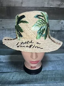 Cappello di paglia naturale Kate Spade NY "I NEED A HOLIDAY" palma - Foto 1 di 6